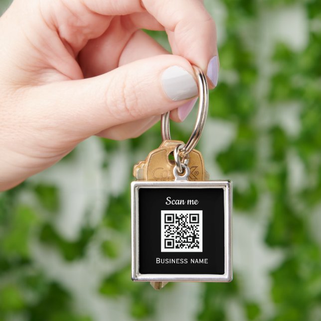 QR Code Business Logo Professional Black Modern Key Ring (Hand)