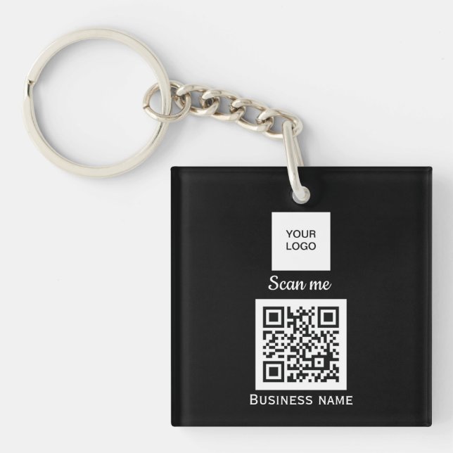QR Code Business Logo Professional Custom Black Key Ring (Front)