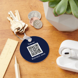QR Code Business Logo Professional Custom Blue Key Ring