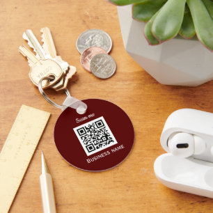 QR Code Business Logo Professional Custom Burgundy Key Ring