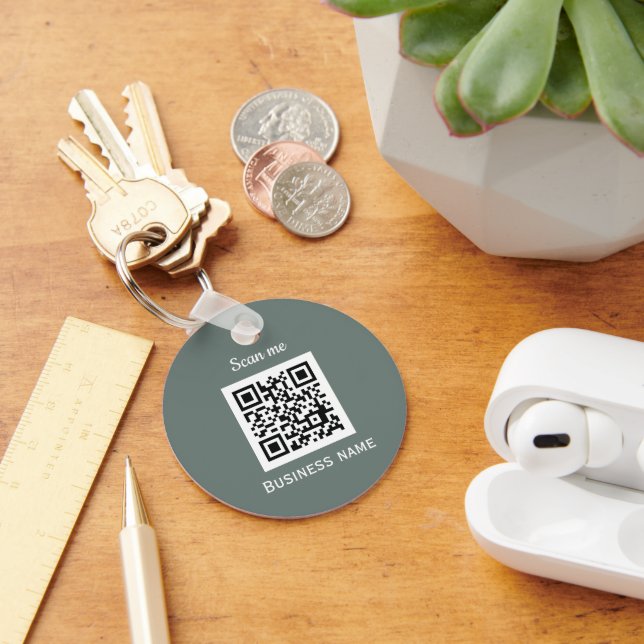 QR Code Business Logo Professional Custom Green Key Ring (Desk)