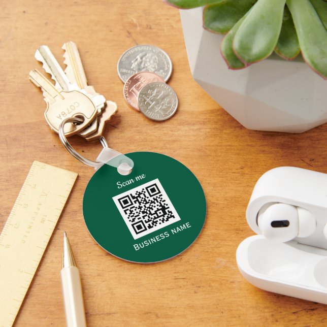 QR Code Business Logo Professional Custom Green Key Ring (Desk)