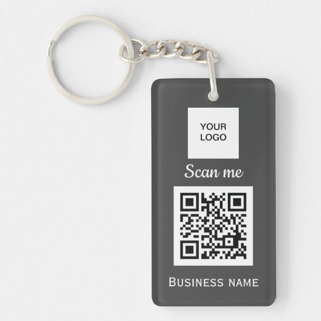 QR Code Business Logo Professional Custom Grey  Key Ring (Front)
