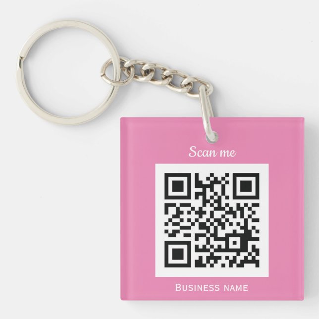 QR Code Business Logo Professional Custom Pink Key Ring (Front)