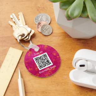QR Code Business Logo Professional Custom Pink Key Ring