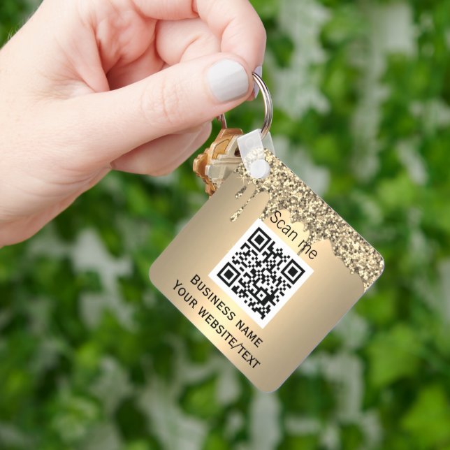 QR Code Business Logo Professional Gold Key Ring (Hand)
