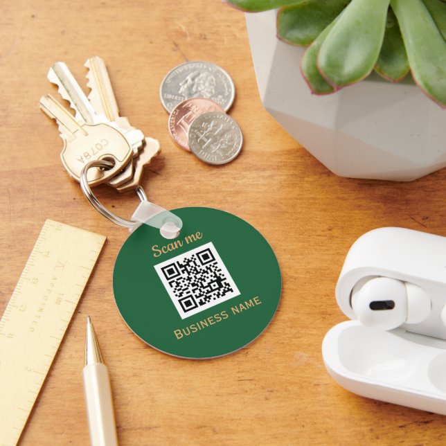 QR Code Business Logo Professional Green Gold  Key Ring (Desk)