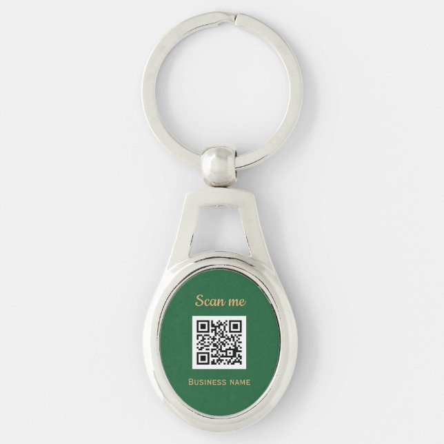QR Code Business Logo Professional Green Gold Key Ring (Front)
