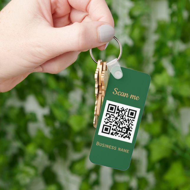 QR Code Business Logo Professional Green Gold Key Ring (Hand)