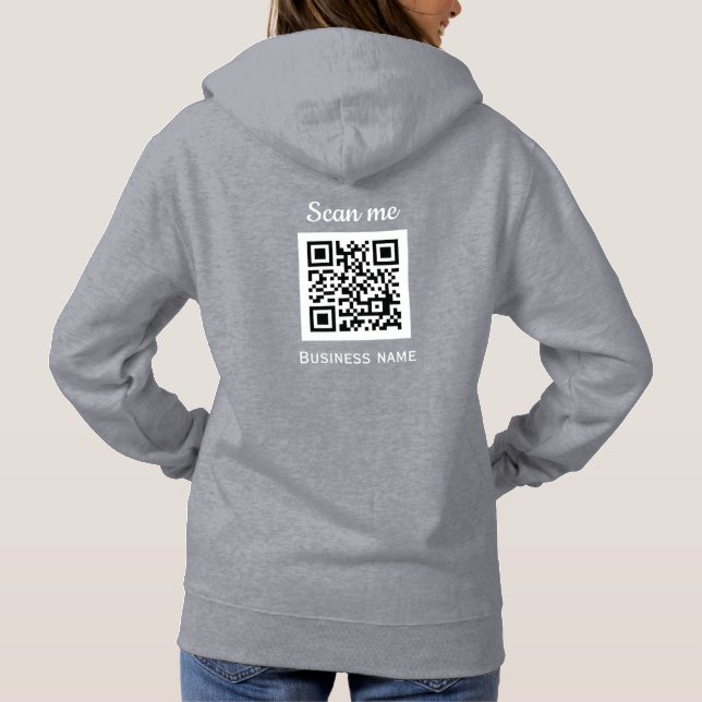 QR Code Business Logo Professional Grey Modern Hoodie (Back)