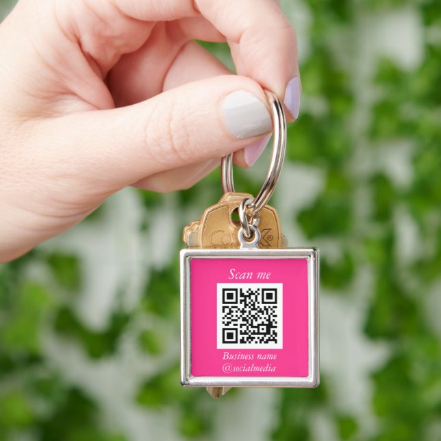 QR Code Business Logo Professional Hot Pink Girly Key Ring (Hand)