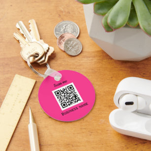 QR Code Business Logo Professional Hot Pink Key Ring