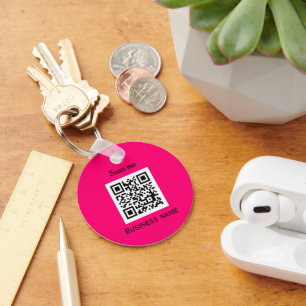 QR Code Business Logo Professional Hot Pink Key Ring