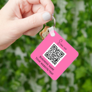 QR Code Business Logo Professional Hot Pink Key Ring