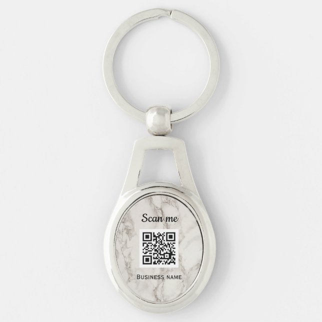 QR Code Business Logo Professional Marble Key Ring (Front)