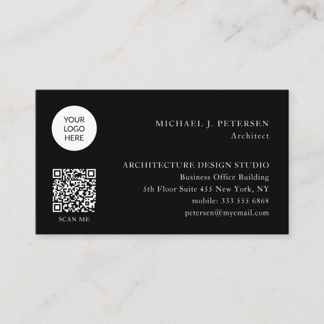 QR CODE business logo professional modern black Card (Front)