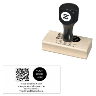 QR Code Business Logo Professional Modern black Rubber Stamp
