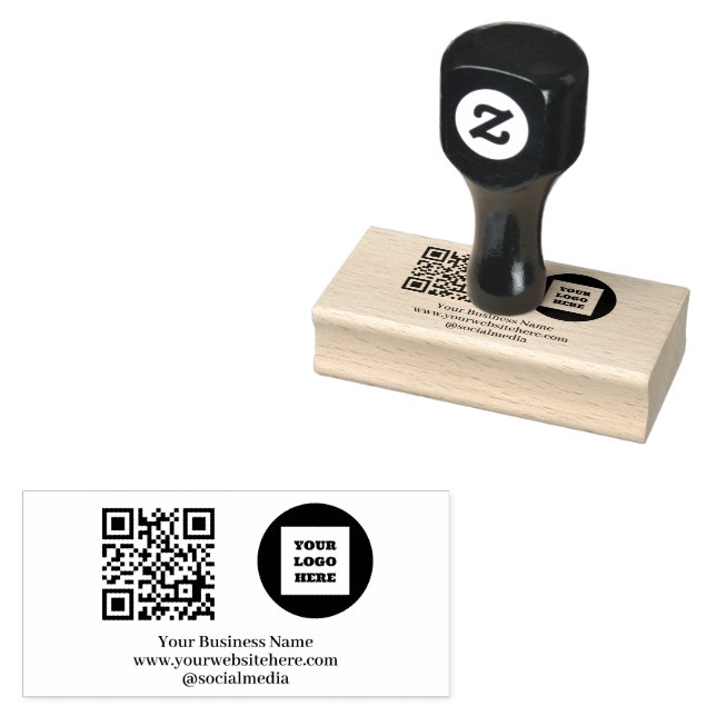 QR Code Business Logo Professional Modern black Rubber Stamp (Stamped)
