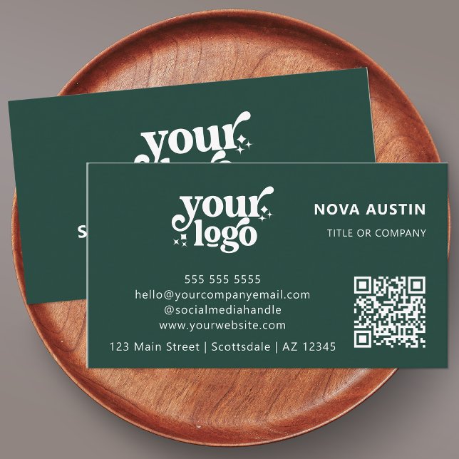 QR Code Business Logo Professional Modern Green Business Card (Creator Uploaded)
