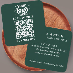 QR Code Business Logo Professional Modern Green Square Business Card