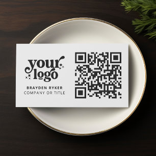 QR Code Business Logo Professional Modern White Business Card