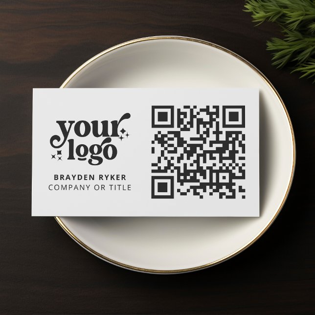 QR Code Business Logo Professional Modern White Business Card (Creator Uploaded)