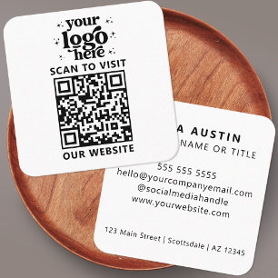QR Code Business Logo Professional Modern White Square Business Card