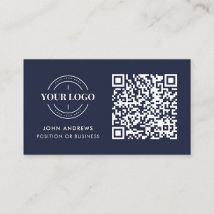 QR Code Business Logo Professional Navy Blue Business Card