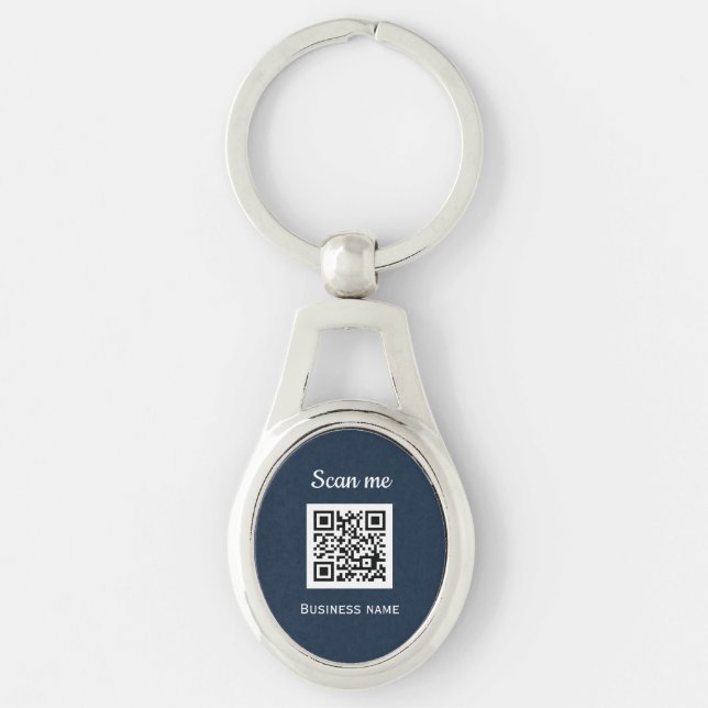 QR Code Business Logo Professional Navy Blue Key Ring (Front)