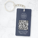 QR Code | Business Logo Professional Navy Blue Key Ring<br><div class="desc">A simple custom navy blue business QR code keychain template in a modern minimalist style which can be easily updated with your company logo,  QR code and custom text,  eg. scan me to...  #QRcode #logo #keychain #business</div>