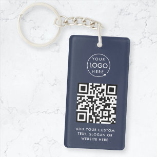 QR Code   Business Logo Professional Navy Blue Key Ring