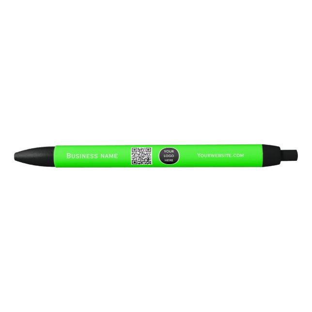 QR Code Business Logo Professional Neon green Black Ink Pen (Front)