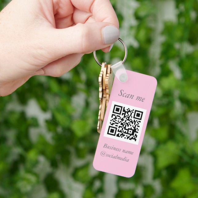 QR Code Business Logo Professional Pink Girly Key Ring (Hand)