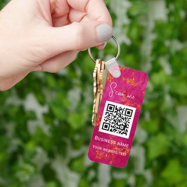QR Code Business Logo Professional Pink Key Ring (Hand)