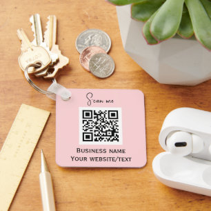 QR Code Business Logo Professional Pink Key Ring