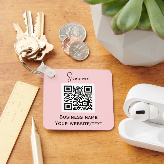 QR Code Business Logo Professional Pink Key Ring (Desk)
