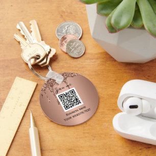 QR Code Business Logo Professional Rose Gold Key Ring