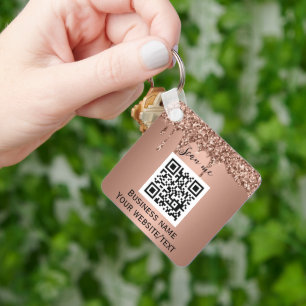 QR Code Business Logo Professional Rose Gold Key Ring