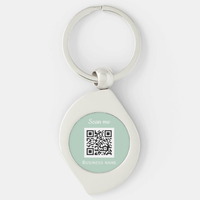 QR Code Business Logo Professional Sage Green Key Ring (Front)