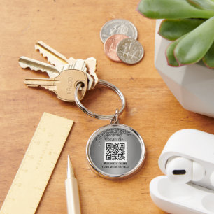 QR Code Business Logo Professional Silver Key Ring