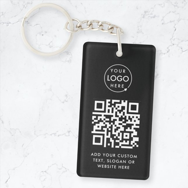 QR Code | Business Logo Professional Simple Black Key Ring (Creator Uploaded)
