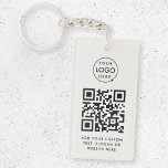 QR Code | Business Logo Professional Simple Grey Key Ring<br><div class="desc">A simple custom grey business QR code keychain template in a modern minimalist style which can be easily updated with your company logo,  QR code and custom text,  eg. scan me to...  #QRcode #logo #keychain #business</div>
