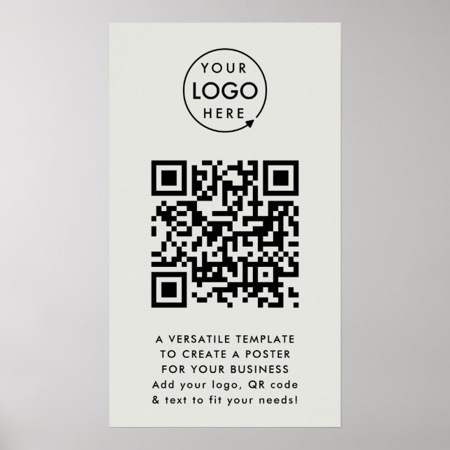 QR Code | Business Logo Professional Simple Grey Poster (Front)