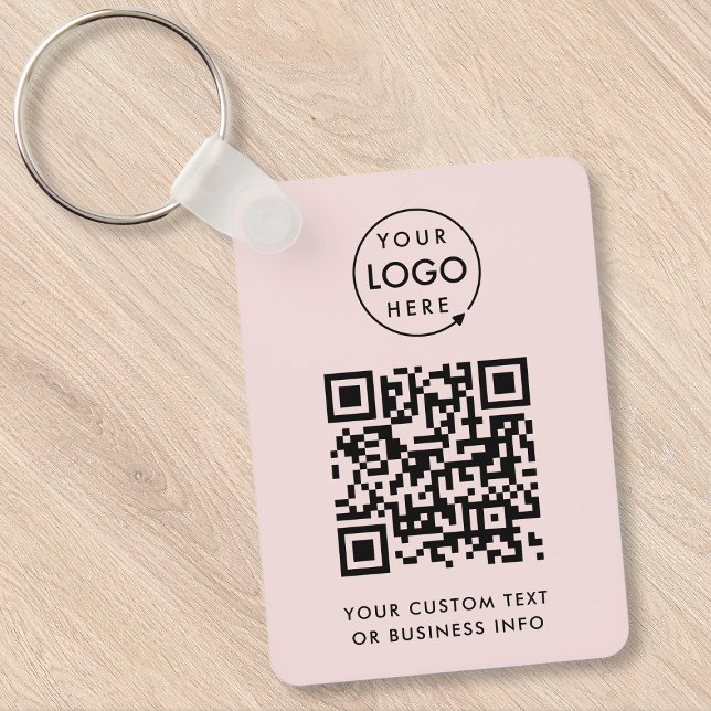 QR Code | Business Logo Professional Simple Pink Key Ring (Creator Uploaded)