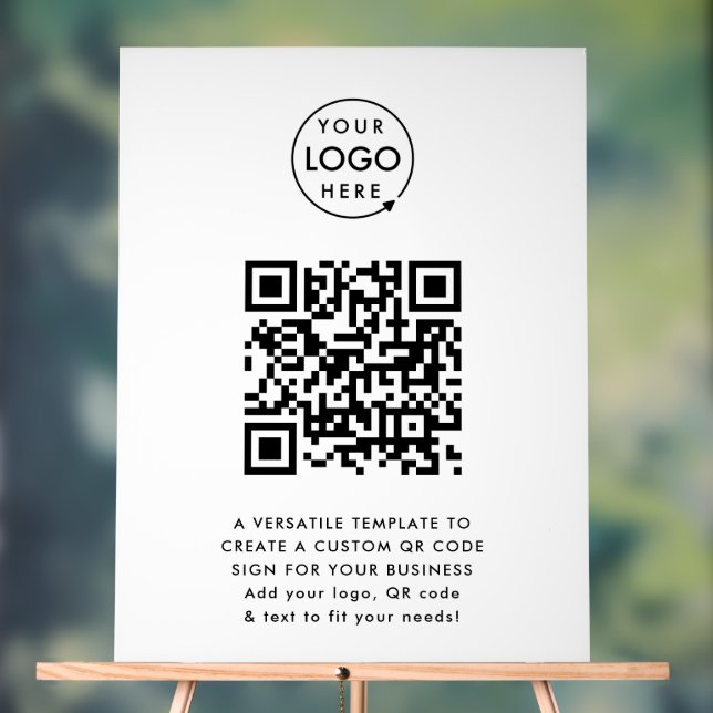 QR Code | Business Logo Professional Simple White Acrylic Sign (Neutral)