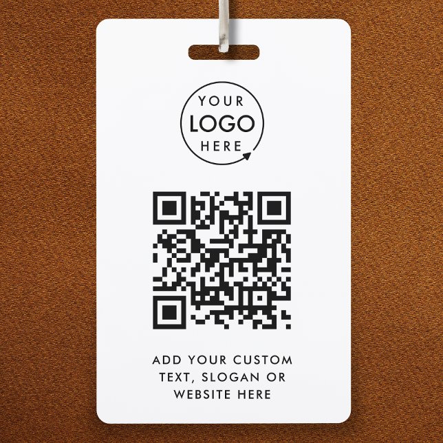 QR Code | Business Logo Professional Simple White ID Badge (Creator Uploaded)