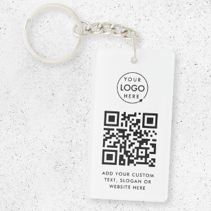 QR Code   Business Logo Professional Simple White Key Ring