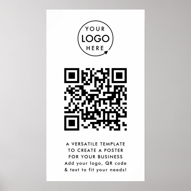 QR Code | Business Logo Professional Simple White Poster (Front)