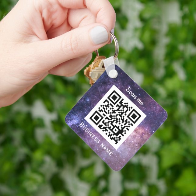 QR Code Business Logo Professional Space Galaxy Key Ring (Hand)