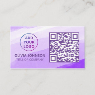 QR Code Business Logo   Purple Watercolor Modern Card